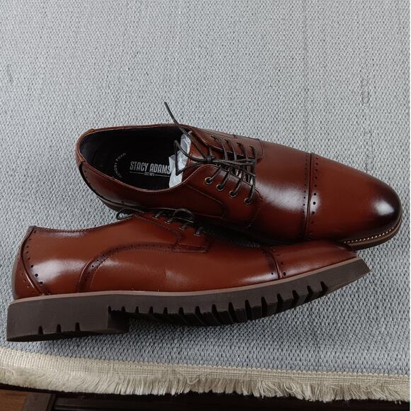 Stacy Adams Barcliff Dress Shoes Men's 12W Cherry Cognac Leather Oxford Cap Toe - Picture 4 of 10